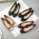 4color エナメルパンプス フラットシューズ プレーントゥ リボン バレエフラットシューズ パンプス シューズ 靴 くつ クツ レディースパンプス ぺたんこ...