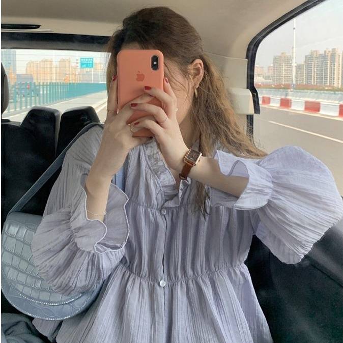 トップス ブラウス フリル Vネック フレアスリーブ キャンディースリーブ シフォン ギャザー シャーリング シャツ ルーズ 春夏 春 夏 秋冬 普段使い韓国 大人かわいい ビジネス 学生 アウトドア 楽ちん ラフ ガーリー ふんわり ふわふわ