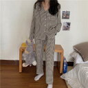 3color レディース パジャマ ルームウェア ナイトウェア 上下セット セットアップ 2点セット ギンガムチェック チェック柄 ボタン 前開き シャツ パンツ シンプル キュート ラブリー 秋冬 秋 冬 ママ ママコーデ 20代 30代 10代