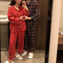 2color レディース メンズ カップル ペア ペアルック パジャマ ルームウェア ナイトウェア チェック柄 セットアップ 2点セット 上下セット リラックス...