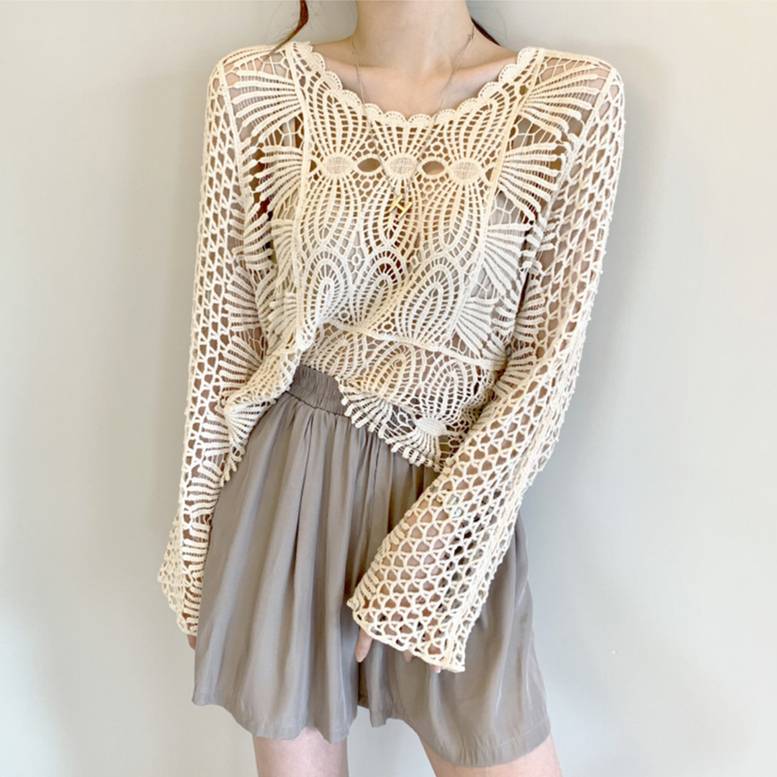 2colorクロシェ長袖カットソー...