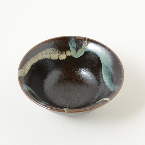 龍門司焼　四寸鉢　黒釉青白流し