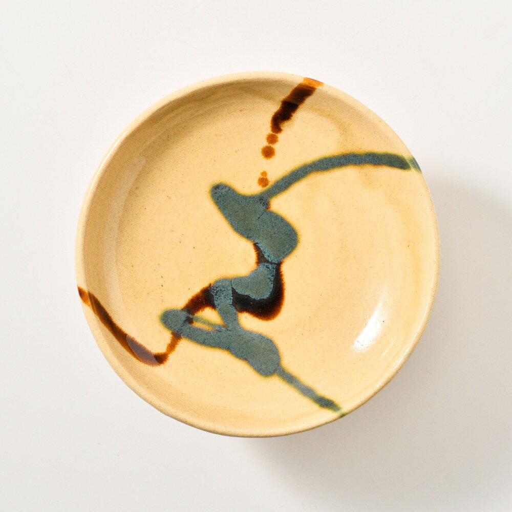 龍門司焼　足付き皿　三彩