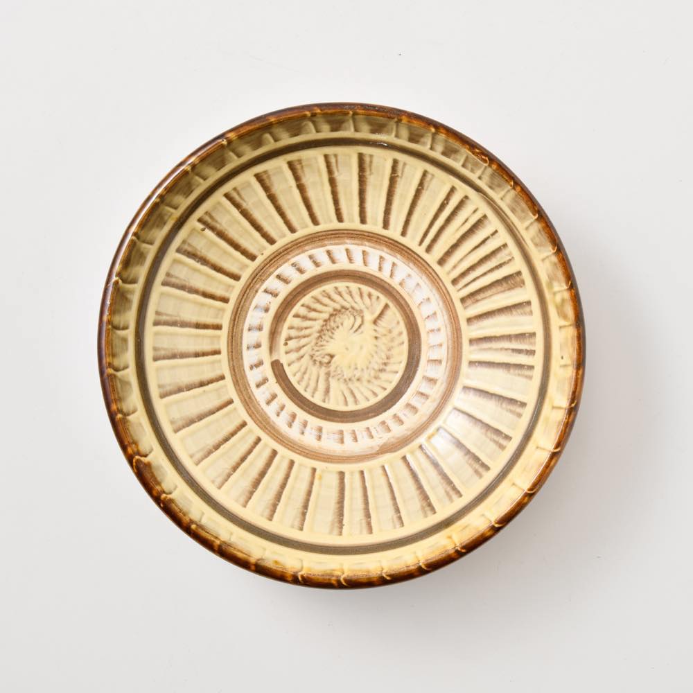 小鹿田焼　黒木昌伸窯　六寸深皿　刷毛目に線　白