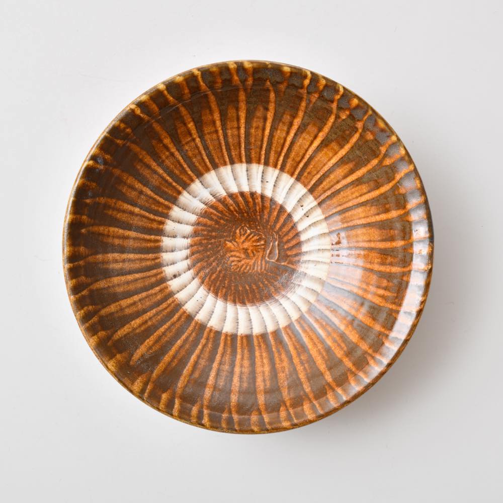 小鹿田焼　黒木昌伸窯　六寸深皿　刷毛目　飴