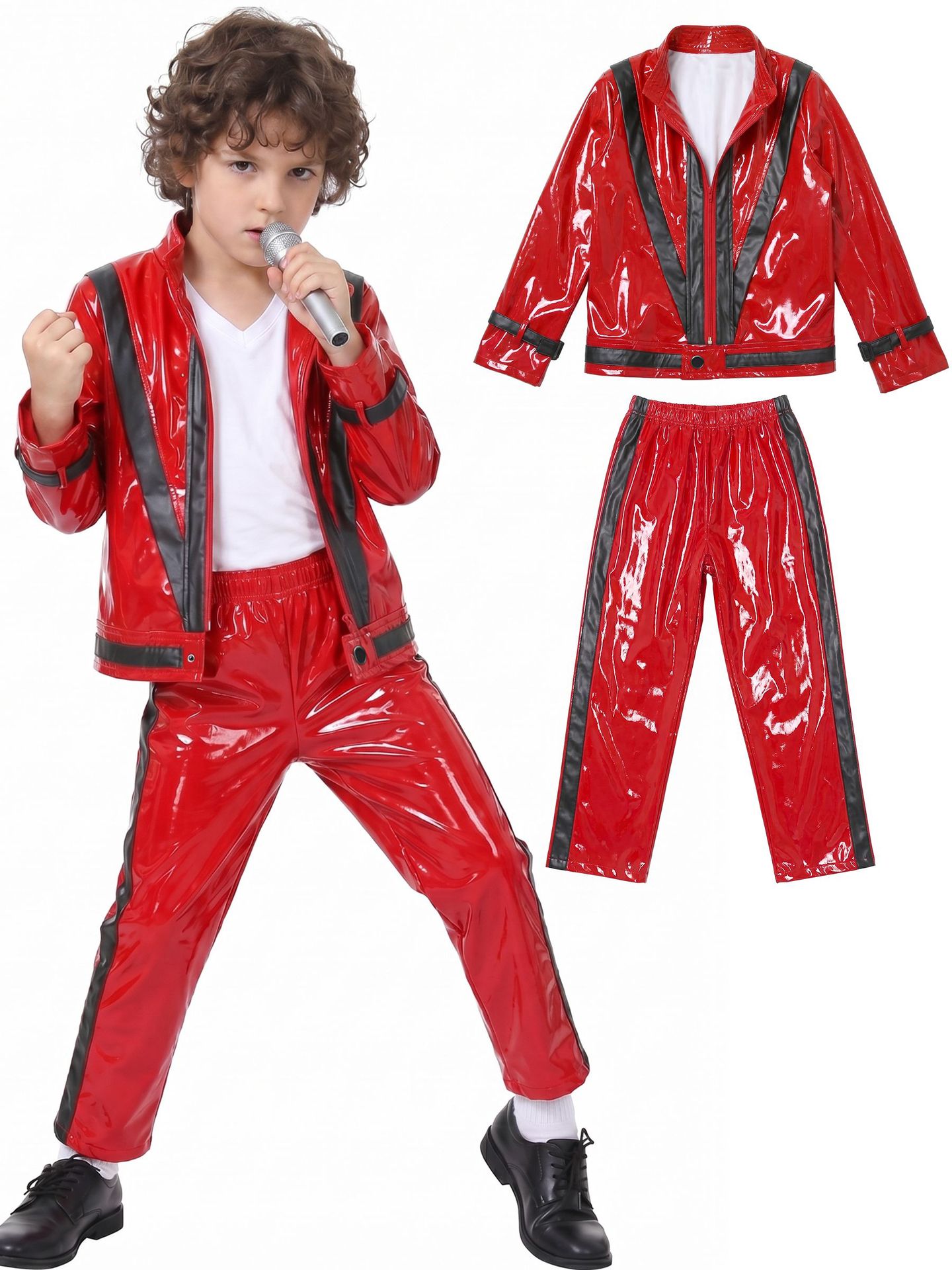 子供用 マイケル・ジャクソン風 仮装衣装 コスプレ 変装 記念ステージ服 キッズ 男の子 イベント仮装 学園祭り仮装 コスプレ コスプレ衣装 赤 キッズ仮装コスチューム｜ハロウィン