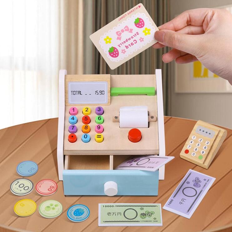 レジおもちゃ おままごと 木のおもちゃ クレジットカード男の子 女の子 学習 知育玩具 おもちゃ 誕生日 クリスマス プレゼント ギフト 紙幣とコイン付き 子供用 レジスターおもちゃ 計算機 お買い物ごっこ お店屋さんごっこ お買い物レジスター