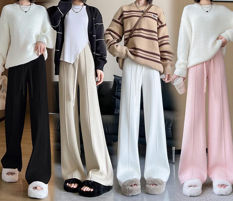 Rakuten - 即納【本日限定】新色追加-5色 ニットワイドパンツ ガウチョ フレアパンツ ワイドパンツ　スリット入り ボトムス ニット