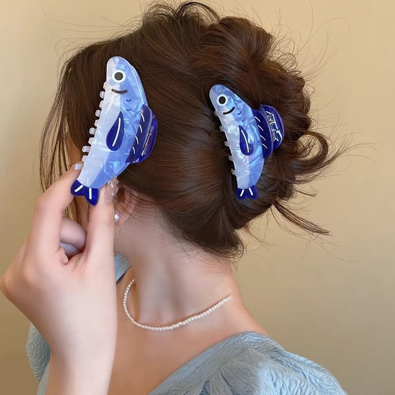 Rakuten - イワシ魚型 ヘアクロークリップ プラスチック サメクリップ 海の動物デザイン グラブファッション かわいい ヘアアクセサリー