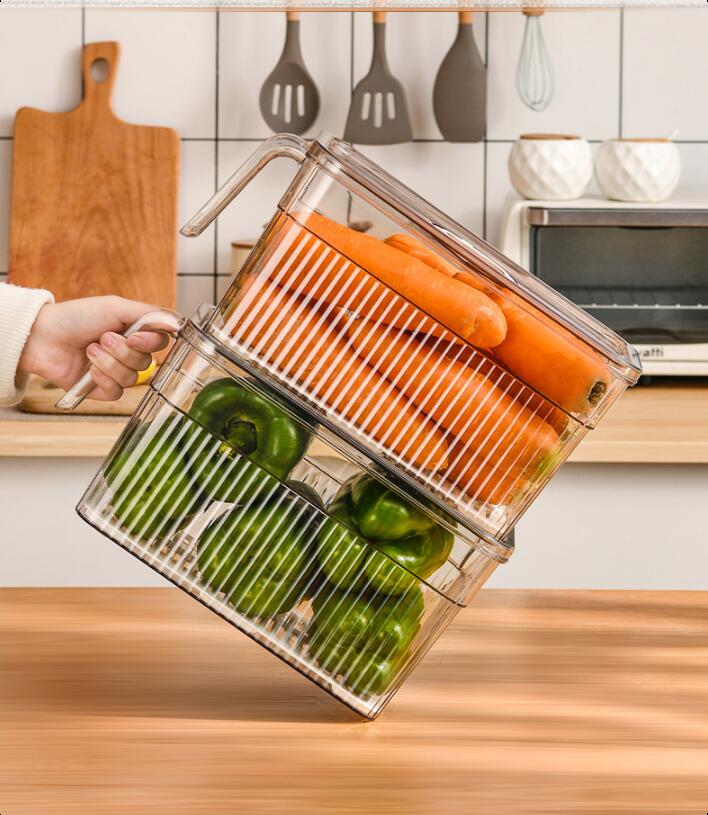 2セット、3セット冷蔵庫収納野菜室 収納ボックス 果物 台所 キッチン 透明 引き出し仕切り 保存容器 小物整理 便利