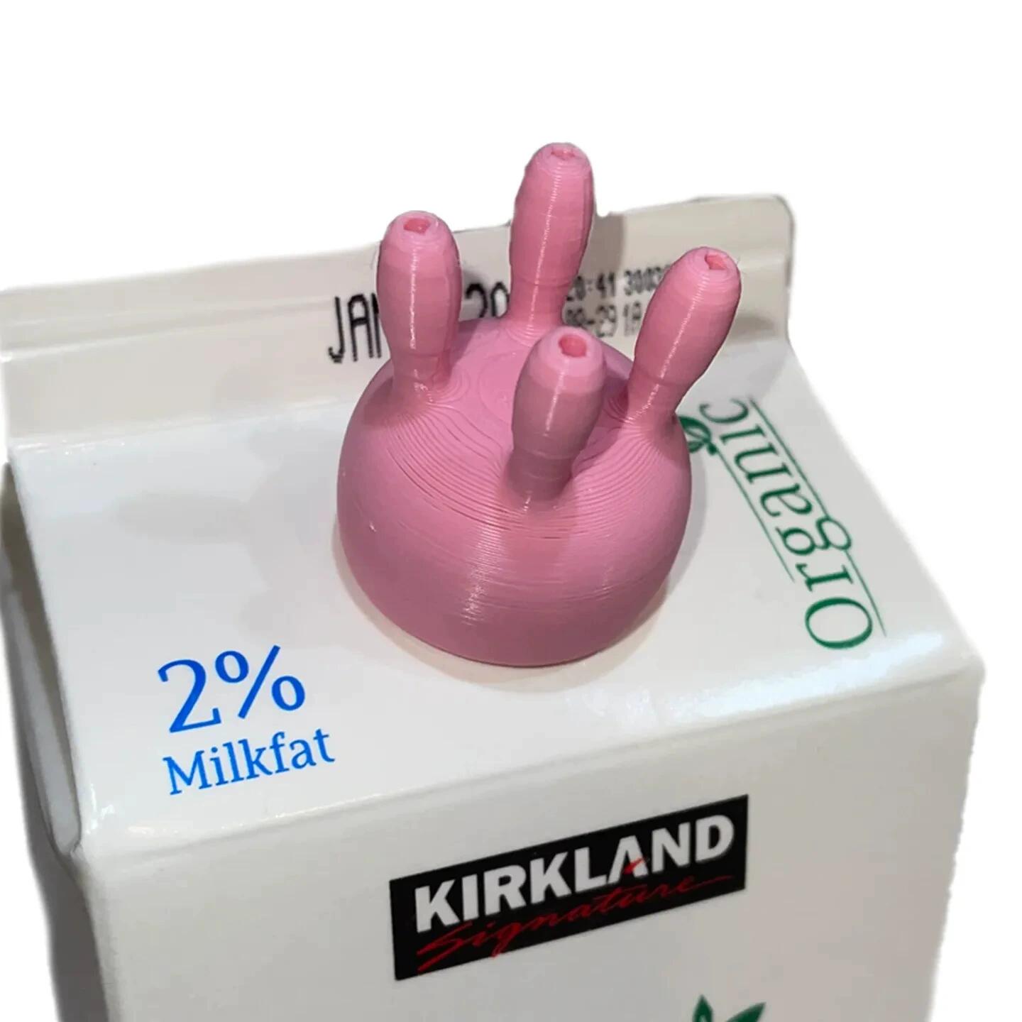 2個お得家庭用ミルクジャグの蓋再利用可能な3Dプリントの面白い注ぎ口牛の乳房のミルク カートンキャッ..