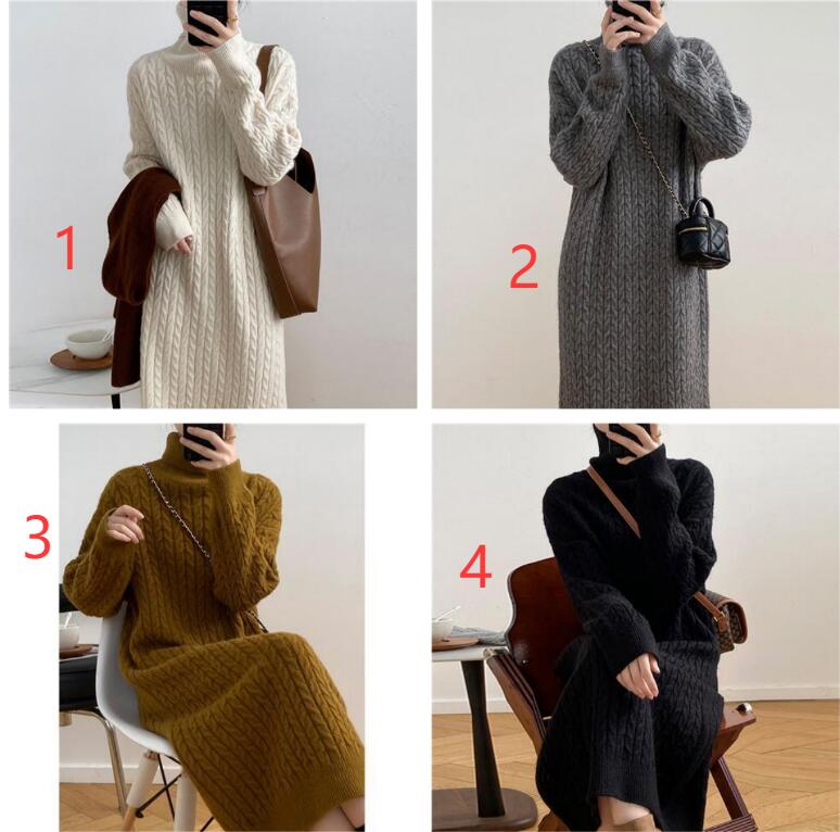 Rakuten - ニットワンピース レディース ロング丈 ゆったり ケーブル編み ロングワンピース 無地 シンプル フェミニン タートルネック ロングセーター おしゃれ ニット タートルネック 中厚手 長袖 可愛い ゆったり ひざ下丈 カジュアル 通勤 通学 秋 冬