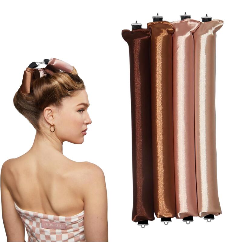 サテンヘアカーラー、ヒートレスカーリングロッド - ジャンボフレキシロッド、ヒートレスヘアカーラー - 寝るヘアカーラー - 一晩中熱しないカール - すべての髪のタイプと質感に - 4ピース