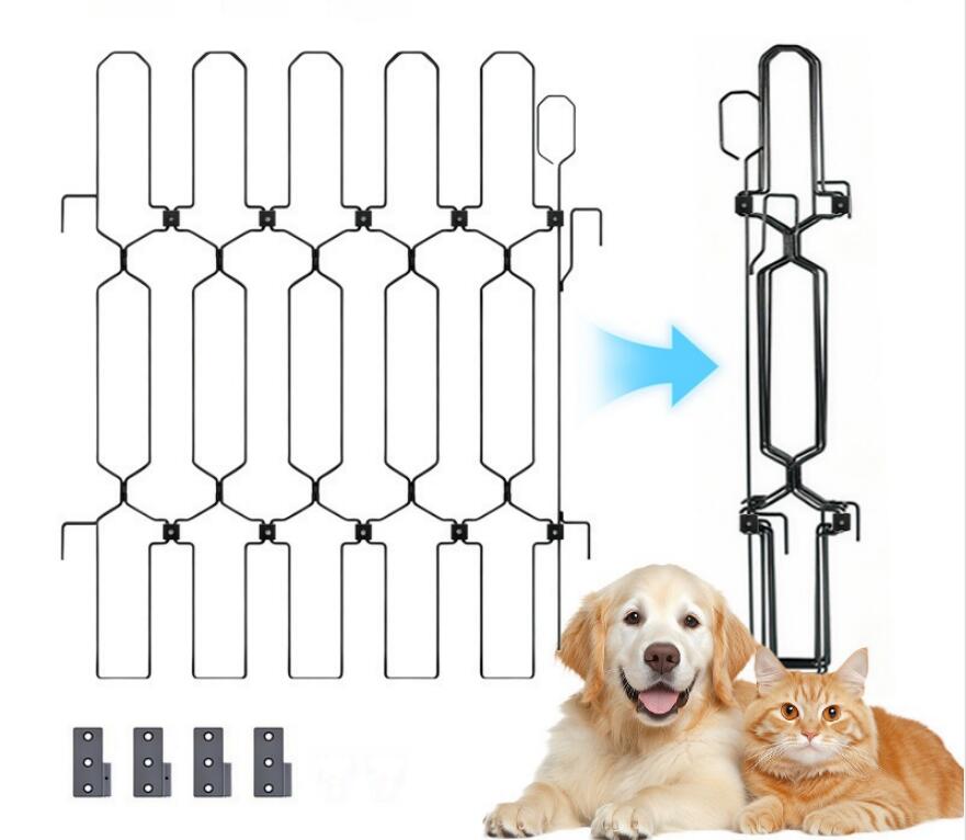 乐天商城 - 金属製伸縮式犬用ゲート 頑丈な鉄製ペット用ゲート（玄関用） 折りたたみ式省スペース設計 犬や猫の屋内 屋外での使用に簡単に設置可能脱走防止犬バリア 小型中大型犬に安全 屋内および屋外での使用 より充実
