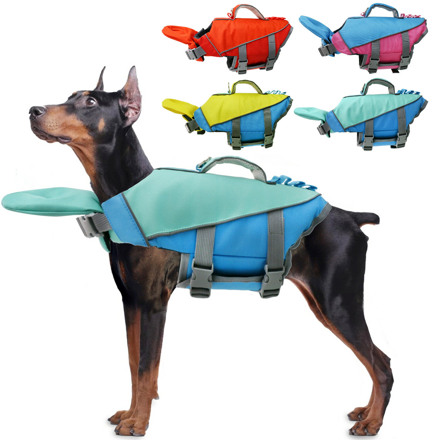樂天商城 - 犬用ライフジャケット 調節可能な浮力 小型中大型犬用のレスキューハンドルと安全なストラップ付きの反射スイムは 水泳トレーニング ビーチ プール 湖 ボーの浮力サポートを提供