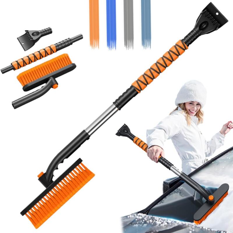 Window Care - スノーブラシ 車用 除雪ブラシ 伸縮式 65-80cm 雪かきスコップ アイススクレーパー 360°回転 除霜作業 軽量 持ち運び便利 車・トラック・SUV用 雪下ろし 除雪スコップ 雪対策 傷つかない 雪かきブラシ 組立簡単 多用途