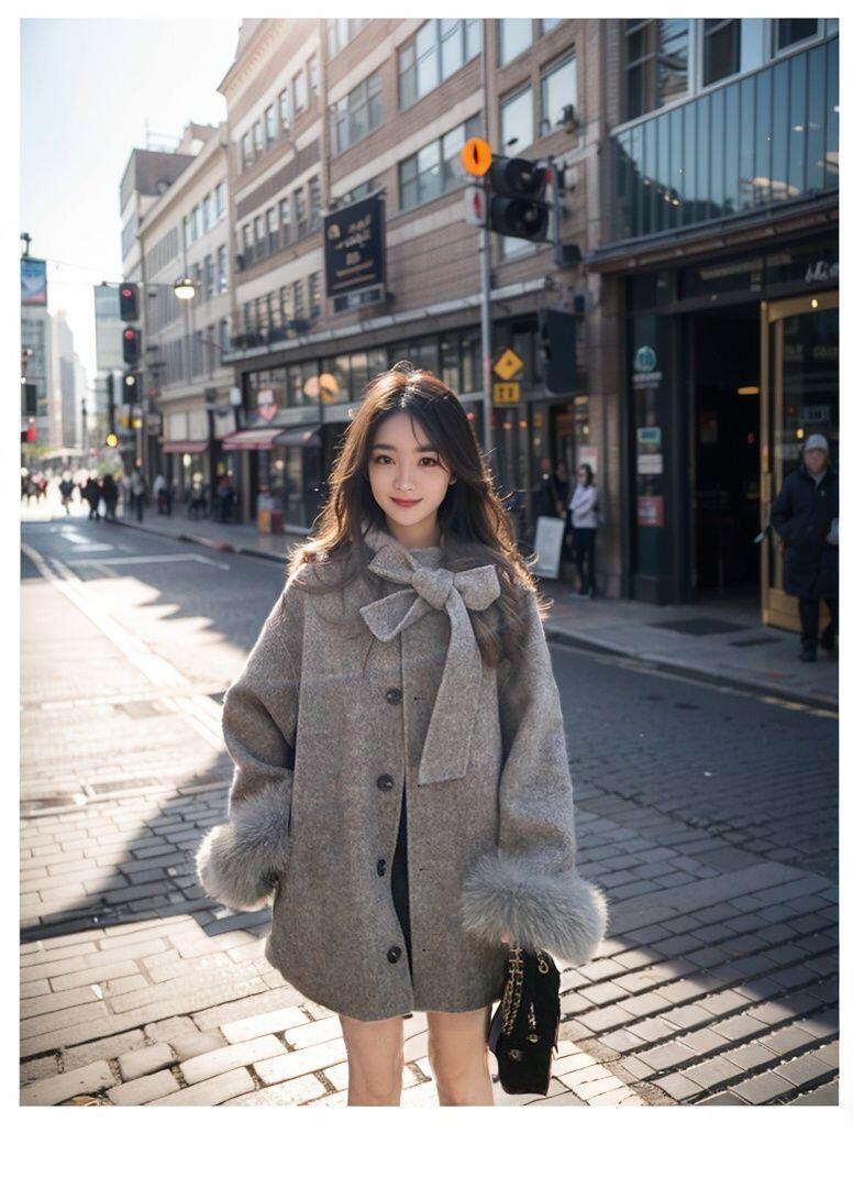 可愛いレディース チェスターコート ミドル丈オーバーサイズ ケープジャケット 女 大人 長袖 リボン 普..