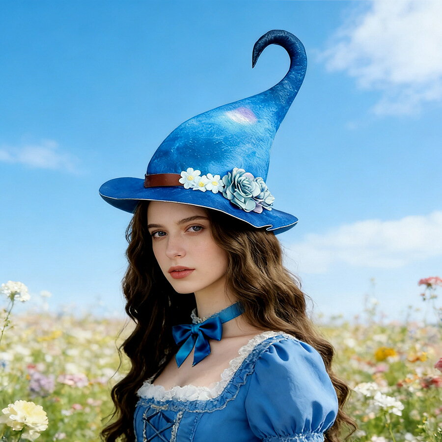 Rakuten - 女性のための邪悪な魔女の帽子 女性のための青い花の形の邪悪な魔女の帽子 写真 パーティー折りたたみ式コスプレ衣装帽子 青い花の形をした魔女女性の魔女帽子クリスマス ハロウィン