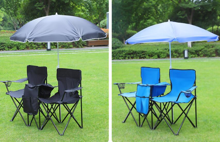Rakuten - チェア 多機能折りたたみダブルアウトドアチェア 2 人用 パラソル付き UV カット クーラーバッグ カップホルダー付属 防水 収納便利 お釣り ピクニック キャンプ適用 花火大会 BBQ 対応 家用商用両対応 易清掃 屋外くつろぎ支援に最適