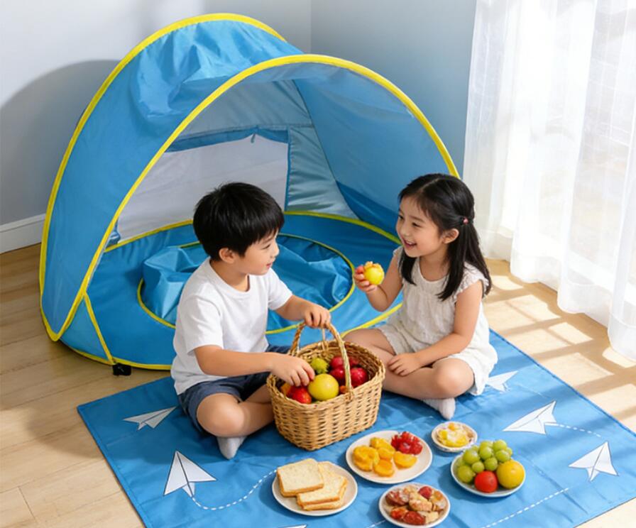 Rakuten - ビーチ テント 日除け プール付き 携帯型 キャリーバッグ付き 折りたたみ式 キャンプに適しているサンシェードプールキッズ キッズサンプロテクションプール UV保護プール 子供用シェルター用テントサンシェード プール付きポータブルテントサンシェルター キャリーバッグ