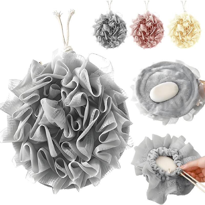 バススポンジ 石鹸 コンパートメント 抽繩式 泡立てボール お風呂 スポンジ 濃密泡 二重メッシュ 耐久性 体洗うタオル 肌に優しい 石鹸ネット 吊り下げロープ付 肌に優しい 携帯に便利 男女兼用