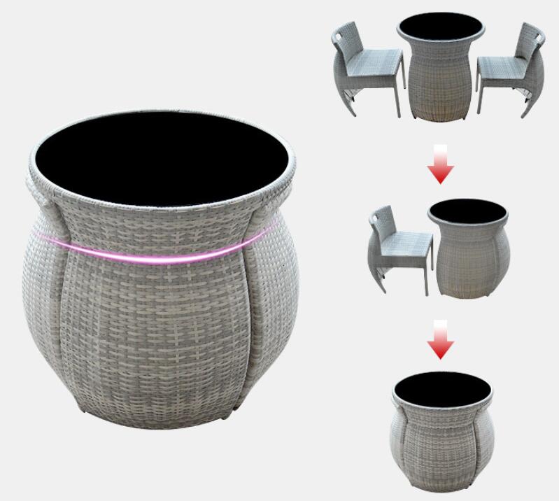 ラタン調 テーブル収納簡単 省スペース　チェア3点セット テーブルチェア テーブル ガーデンソファー ..