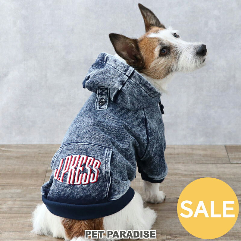 樂天商城 - セール J.PRESS 犬 服 春 デニム ロゴ パーカー リード通し穴 小型犬 | アウトレット sale 返品交換不可 フード ずり落ち防止 ボタン おしゃれ かわいい