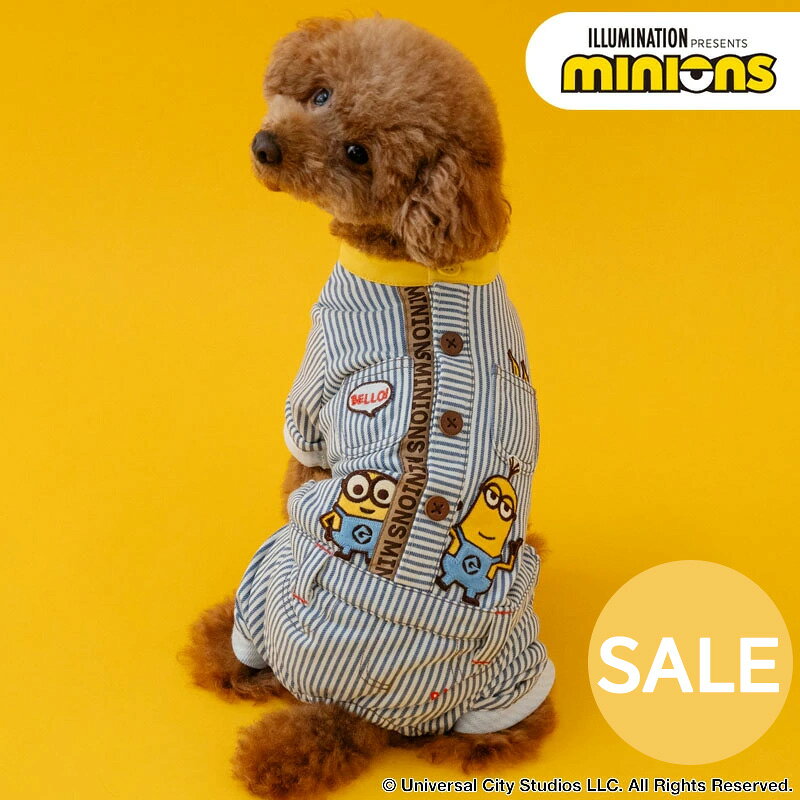 ☆【プレゼント対象】セール ミニオン 犬 服 ドッグウェア 春 背中開き ヒッコリー パンツ つなぎ 着せやすい 小型犬 | アウトレット sale 返品交換不可 秋冬 キャラクター おしゃれ かわいい