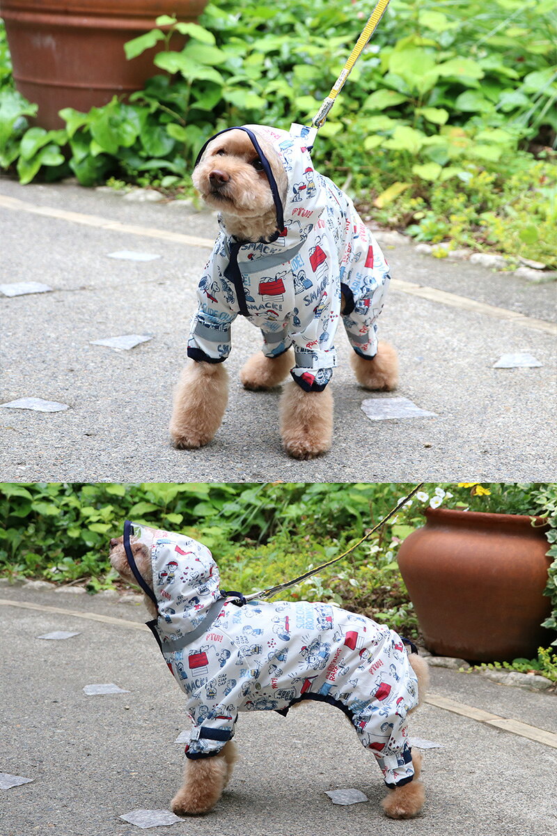 スヌーピー 犬 服 レインコート 着せやすい 服　フルカバータイプ 足付 透明フード...