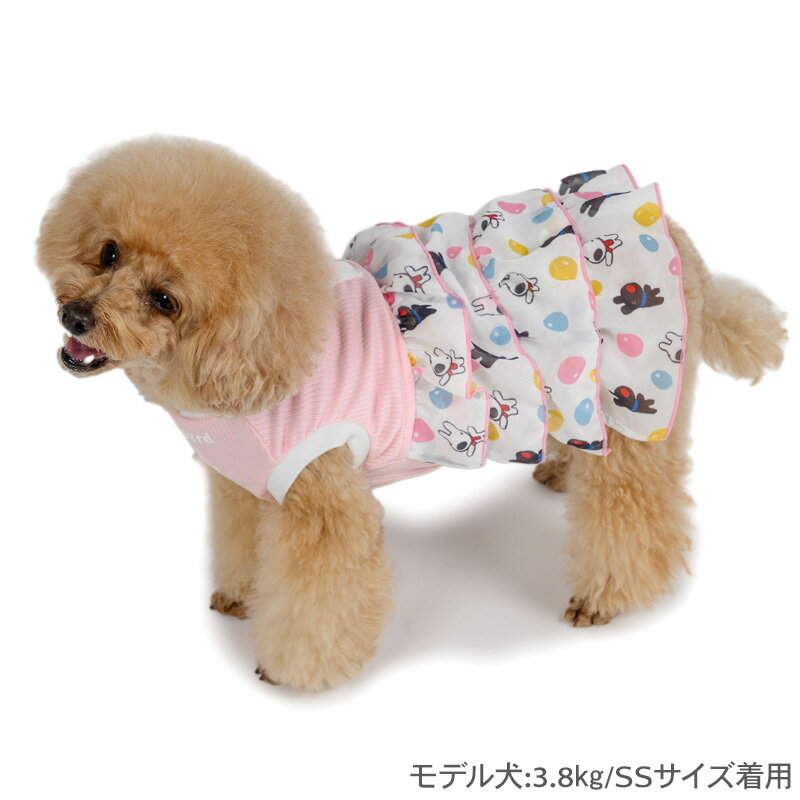 リサとガスパール 犬 服 春 シャボン玉 ワンピース | フリル 飾りボタン 付き おし...