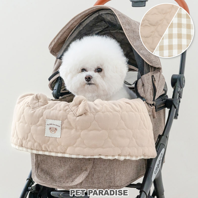 犬 カート用 クッション くまちゃん キルティング カートクッション リバーシブル | ギンガムチェック あごのせ コンフォーター カートアクセサリー バギー用クッション 快適 お出掛け 帰省 キャンプ アウトドア