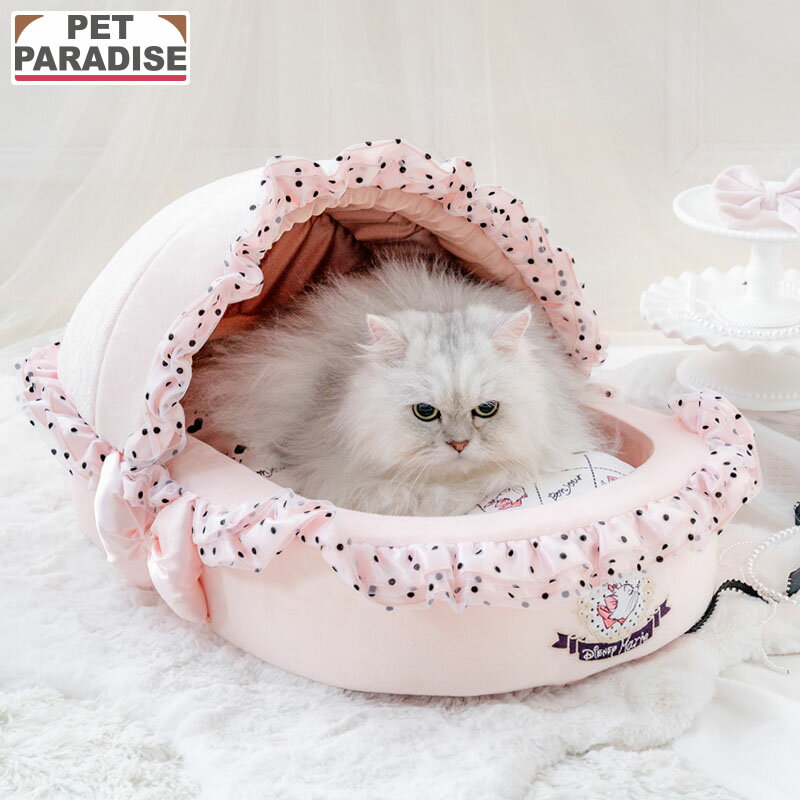 【ペットパラダイス公式】 ディズニー おしゃれキャット 猫 ハウス マリーちゃん ドット柄 ベッド | ピンク ハート リボン ふわふわ おしゃれ かわいい 猫 ペットベッド もこもこ 介護 洗える