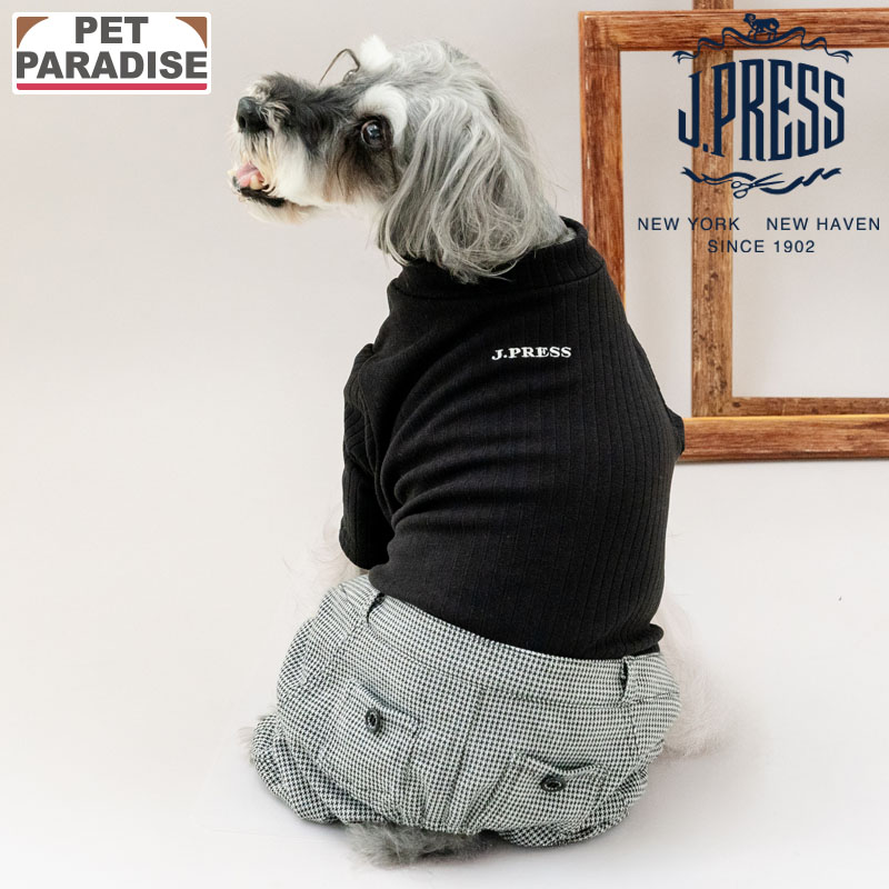 ペットパラダイス公式 J.PRESS 犬 服 秋 ちどり柄 パンツつなぎ 小型犬 | ブラック 千鳥格子 ロンパース ブランド カジュアル おしゃれ かわいい かっこいい