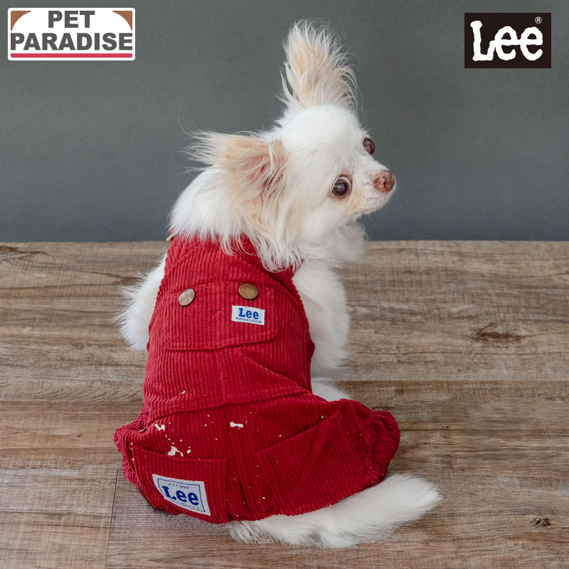 ペットパラダイス公式 犬服 犬 服 ドッグウェア Lee オーバーオール 小型犬 3S〜S 袖なし レッド サロペット | ブランド カジュアル おしゃれ かわいい かっこいい スプラッシュ コーデュロイ