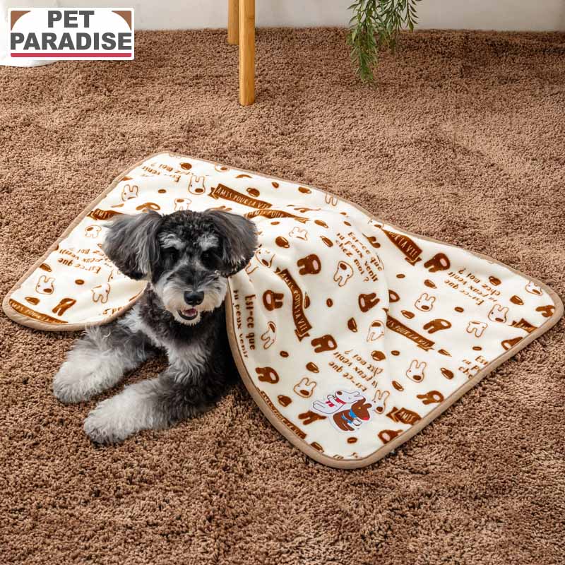 リサとガスパール 犬 毛布 冬用 カフェ柄 ブランケット | 保温 暖かい 防寒 かわいい あったか ベージュ