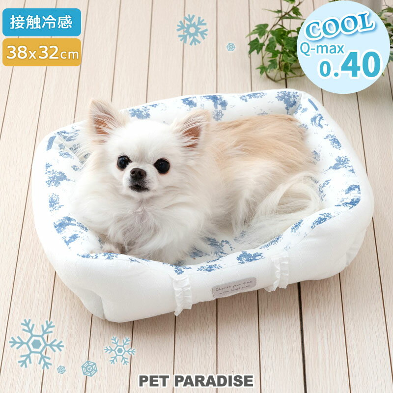 SmalSize L - 犬 クール ベッド 夏 （38cm×32cm） クールカドラー トワルドジュイ柄 小型犬 暑さ対策 | 四角 接触冷感 夏用 猫 ペットベッド 洗える ひんやり 涼感 冷却 介護 シニア クッション ふわふわ クール