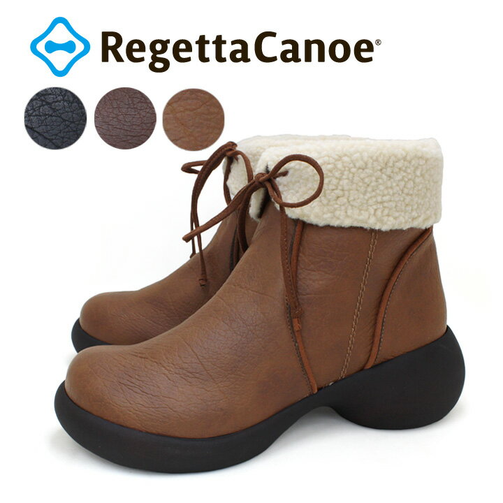 RegettaCanoe -リゲッタカヌー-CJES-001c エッグヒール ショートブーツ ボア リボン レディース 厚底 歩きやすい 履きやすい