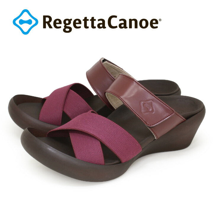 RegettaCanoe -リゲッタカヌー-CJLW-5524a ウェッジヒール ゴムベルト 異素材 ツートンカラー サンダル レディース つっかけ