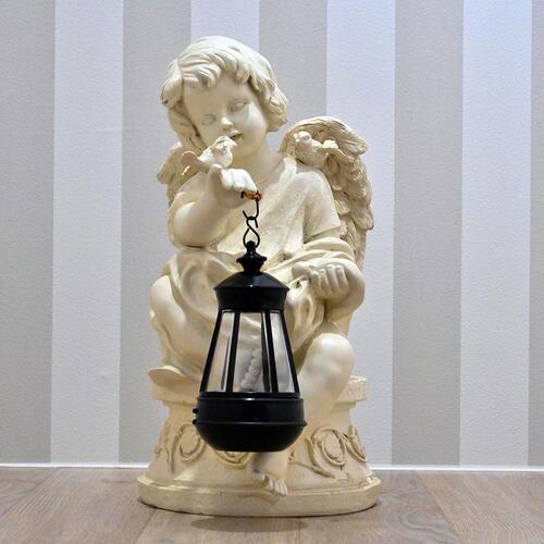 エンゼルソーラーランタン　天使の置物置物　天使　エンジェル　小鳥ソーラー　ランタン　美しい置物玄関に置くとゴージャスに。庭やお部屋にも。