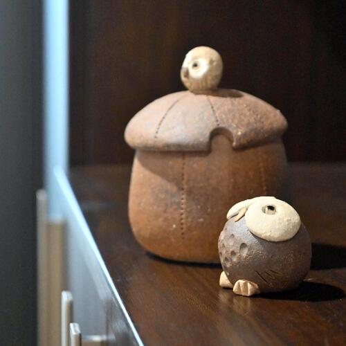 信楽焼 砂糖入れ ふくろう 2個セットミニふくろうセット シュガーポットふくろう 可愛いふくろうキッチンやリビング、お部屋にもどうぞ。プレゼントにもぴったりです。