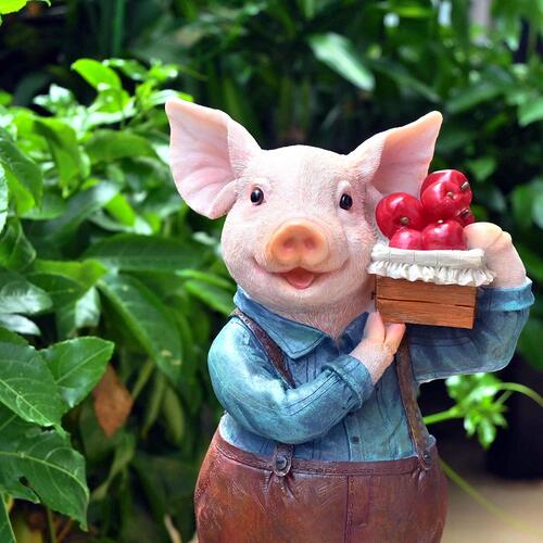 働きこぶた パパ りんごの収穫ぶたの置物 置物 カワイイ置物収穫 りんご アップルお庭や玄関はもちろん、お部屋にも。プレゼントにもどうぞ。
