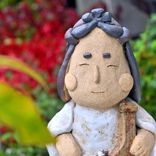 手作り信楽七福神　弁財天　サラスヴァティ―幸福　財運　音楽　芸術　学問琵琶　唯一の女性　可愛い置..