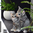 寄り添うサバトラ猫 くっつきねこ置物 可愛い置物 キャット猫 ネコ にゃんこネコの置物 かわいいお庭や玄関に飾るとかわいいです。プレゼントにもどうぞ。