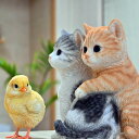 くっつく猫 ひよこ 2つセット置物 可愛い置物 ねこ ピヨ猫 ネコ にゃんこネコの置物 かわいいお庭や玄関に飾るとかわいいです。プレゼントにもどうぞ。