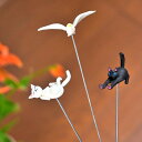 ミニガーデンピック 3セット 白猫 黒猫 カモメ 猫 にゃんこ 鳥 シーガル シロネコ クロネコ ガーデニング 可愛い 癒し ガーデンアクセサリー 庭の彩り 庭...