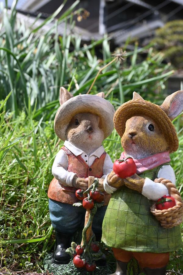 うさぎ　トマトを持つうさぎ　二つセットうさぎの置物　置物　ラビットトマト農家　Mr.＆Mrs.TOMATOお..