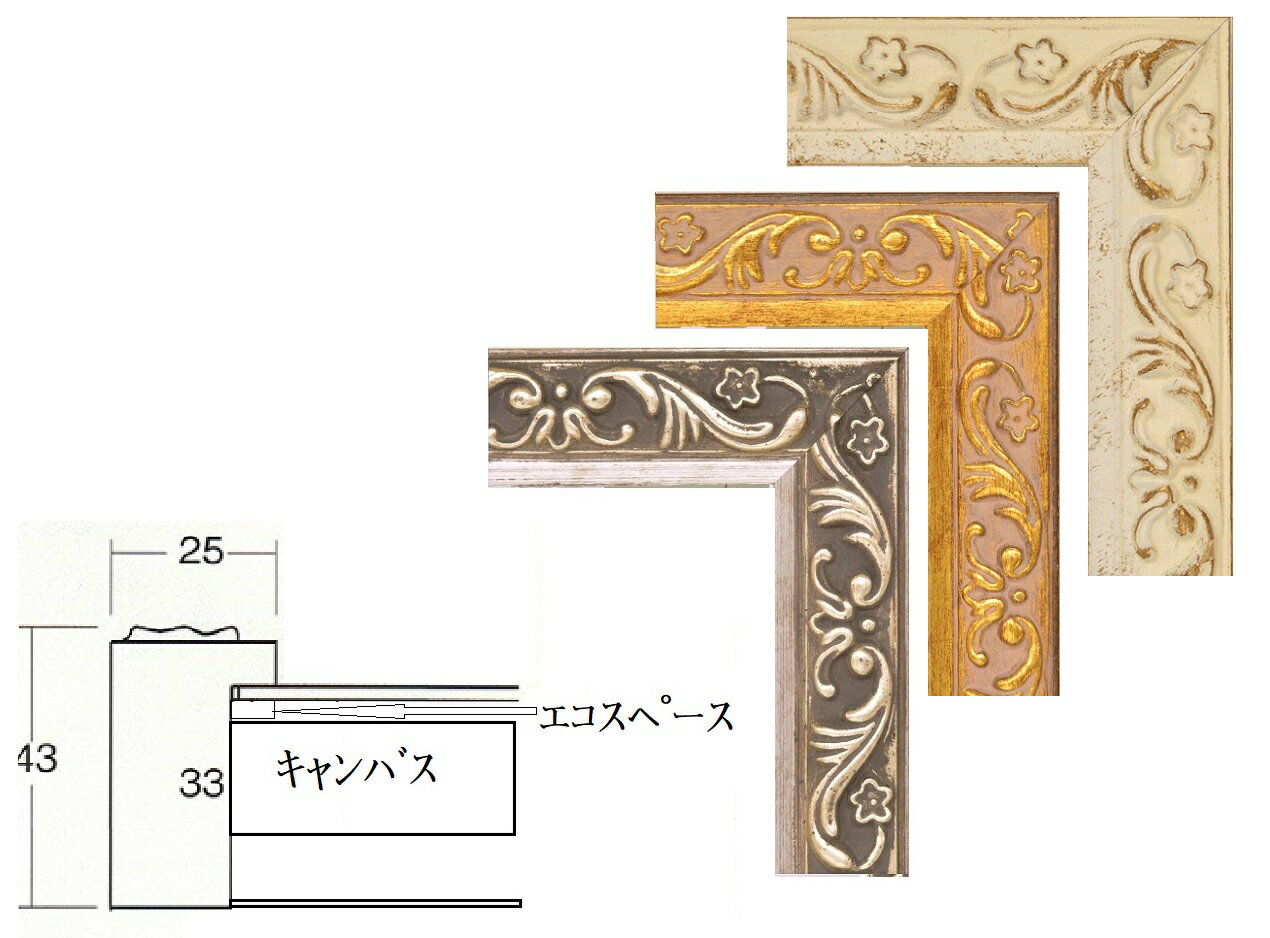キャンバスサイズ100mm×100mm厚み10mmが入る額縁8201ゴールド、シルバー、ホワイト、エコスペース付