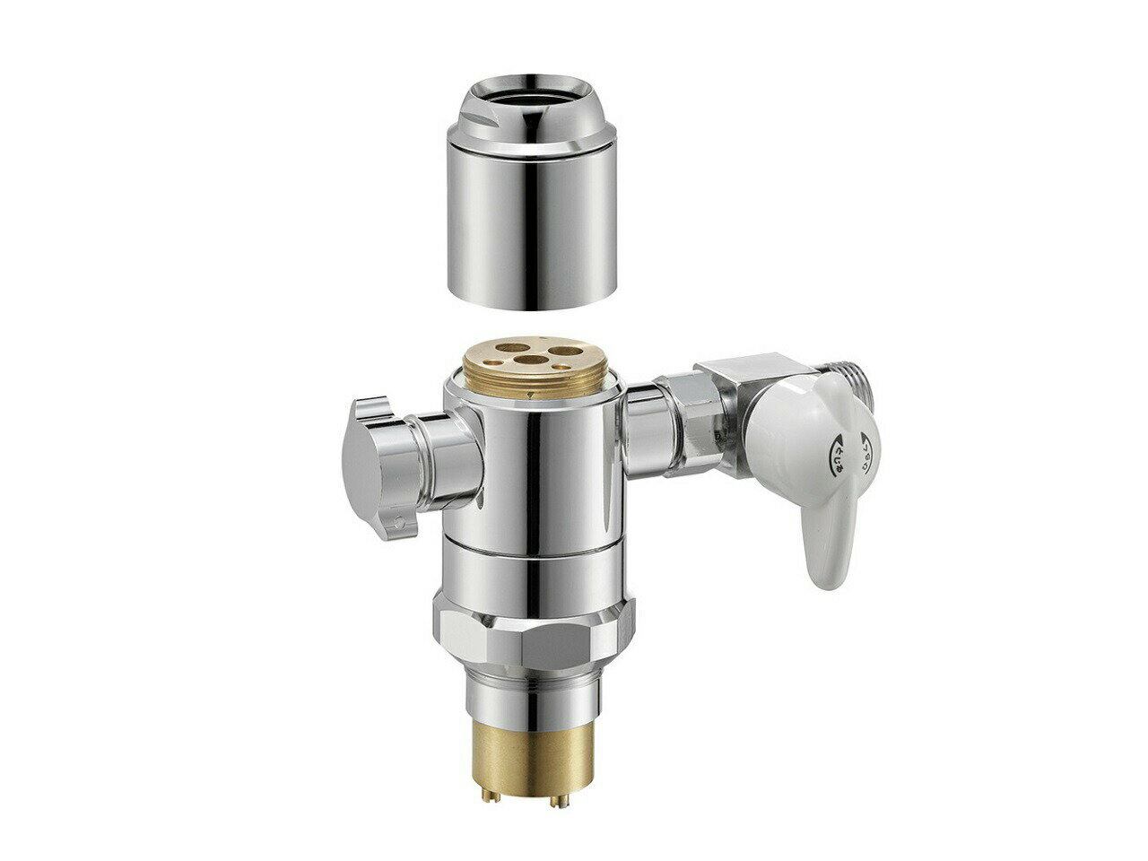 シングル混合栓用分岐アダプター ○K87121，K87120系用で ○2024年4月以降でQRコードシールにあるもの 商品仕様 本体サイズ(幅)14.8 × (奥行)5 × (高さ)13.3cm 本体重量約1550g JANコード49739...