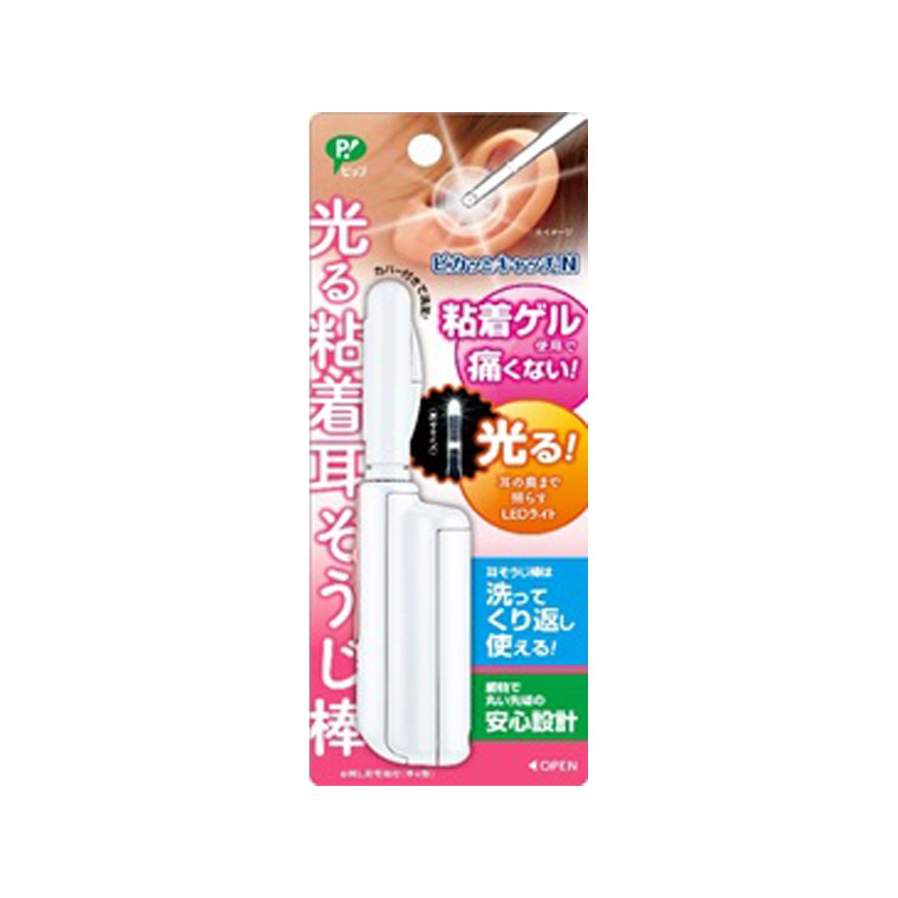 LEDライトが明るく光る！ ○先端部「粘着ゲル」でくっつく！ ○安心・安全を配慮した設計。 【商品仕様】 本体サイズ：(幅)2.8 × (奥行)1.7 × (高さ)2.6cm 本体重量：約29g JANコード：4902522673297 生産国：日本