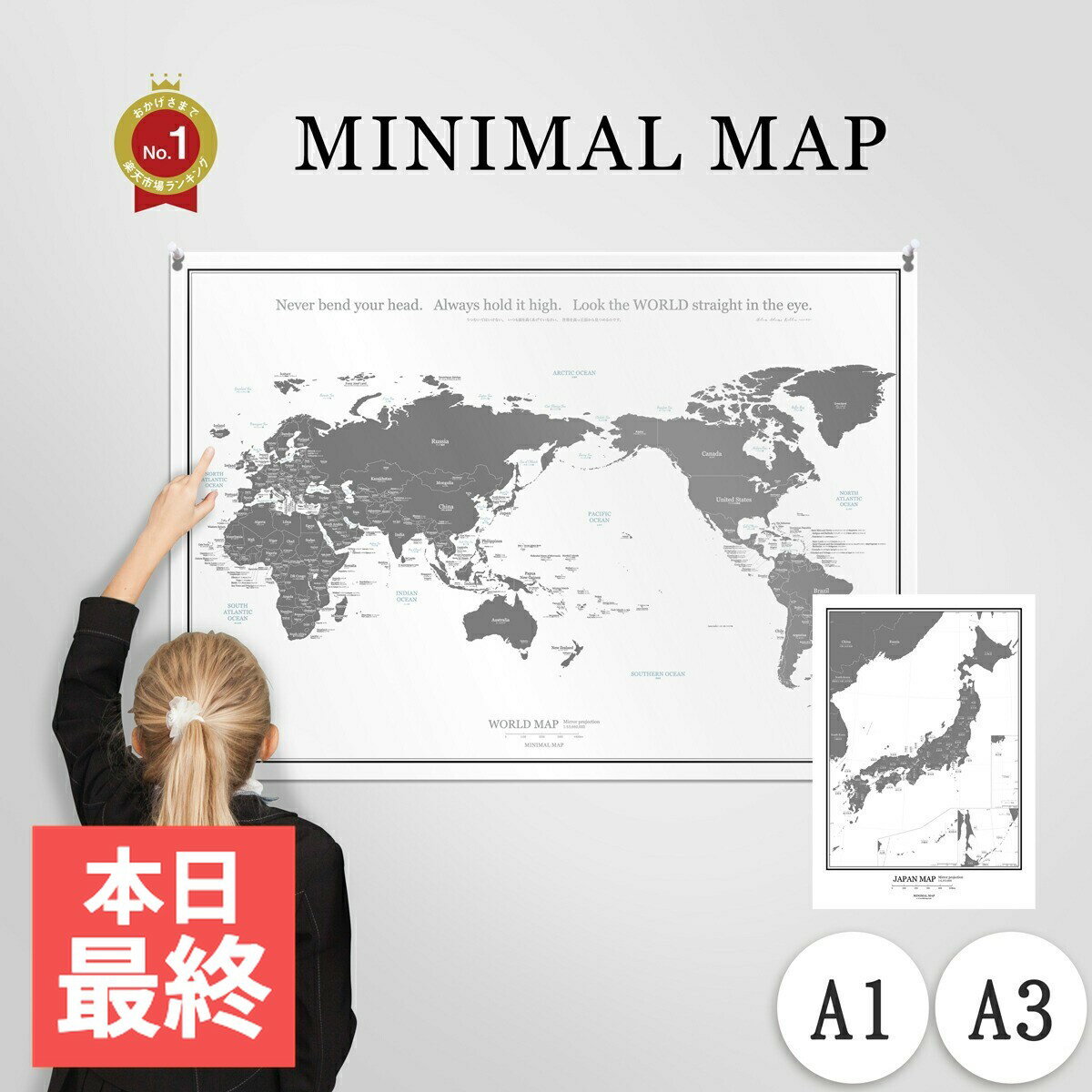 全品50円OFF★2枚セット 世界地図 A1 A